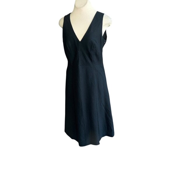 Banana Republic Black Dress Fit and Flare Diagonal Tone on Tone Stripes Size 14 - Picture 2 of 9